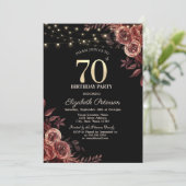 ダークレッドローゼストリングライツブラック70誕生日 招待状 (スタンド正面)