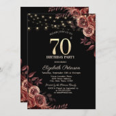 ダークレッドローゼストリングライツブラック70誕生日 招待状 (正面/裏面)