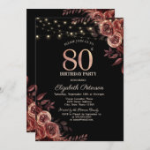 ダークレッドローゼストリングライツブラック80誕生日 招待状 (正面/裏面)