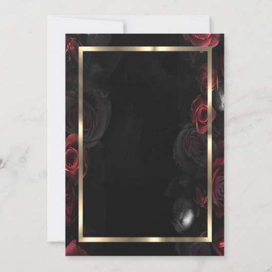 ダークレッドローゼス金ゴールドフレームブラックキンセアニラ 招待状 (裏面)