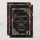 ダークレッドローゼス金ゴールドフレームブラックキンセアニラ 招待状 (正面/裏面)