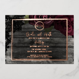 ダークレッドローゼズウッド&レース素朴ズ結婚 箔招待状