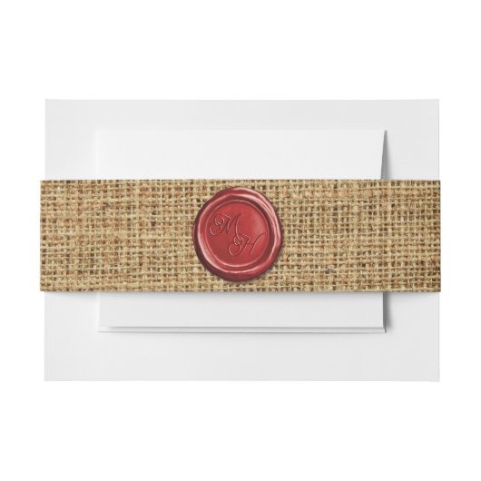 ダークレッドワックスシールパーソナライズされたイニシャルヴィンテージ 招待状ベリーバンド (正面例)