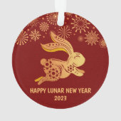 ダークレッド中国の月元新年金ゴールドウサギ オーナメント (裏面)