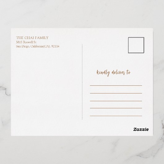 ダークレッド中国の月元新年金ゴールドウサギ 箔シーズンポストカード (裏面)