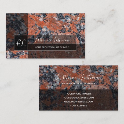 ダークレッド大理石黒大理石構造モノグラム 名刺 (正面/裏面)