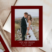ダークレッド文字と写真 |さん結婚ありがとう ポストカード