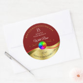 ダークレッド波状金ゴールドロゴモノグラム製品ラベル ラウンドシール (封筒)