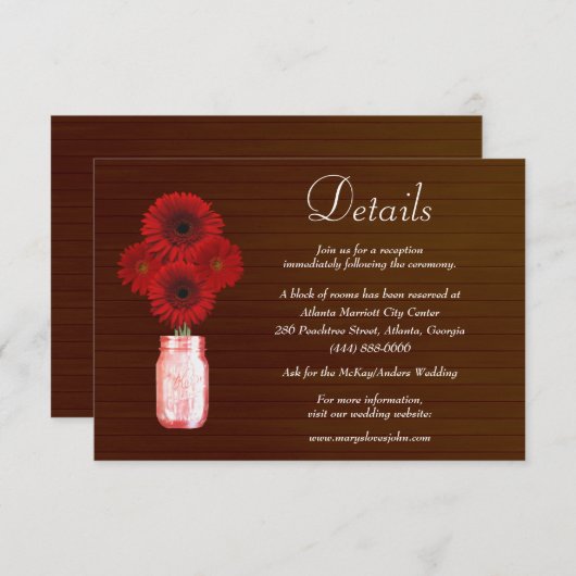 ダークレッド素朴フローラメイスンジャー結婚ズの詳細 エンクロージャーカード (正面/裏面)