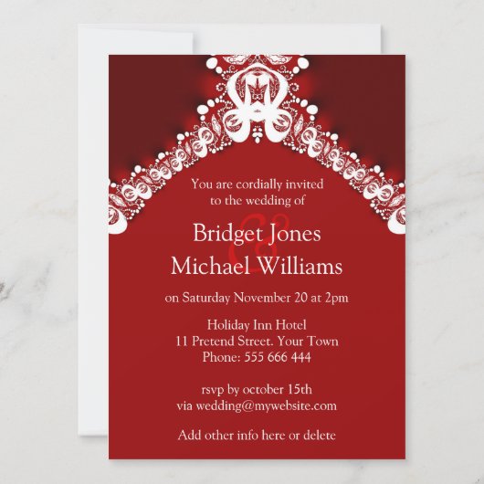 ダークレッド結婚式招待状上のホワイトレースユニーク 招待状 (裏面)