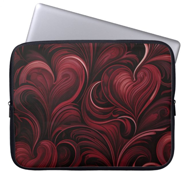 ダークレッド華美バレンタインハート ラップトップスリーブ (正面)
