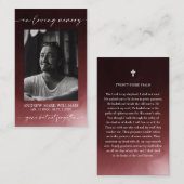 ダークレッド葬儀記念祈りの言葉フォトカード 名刺 (正面/裏面)