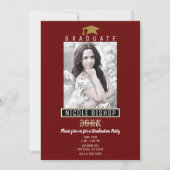 ダークレッド金ゴールドモダンブラック卒業写真パーティー 招待状 (正面)