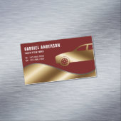 ダークレッド金ゴールドラグジュアリーカー雇い運転手 マグネット名刺 (インサイチュ)