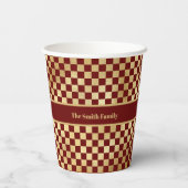 ダークレッド金ゴールド市松模様に紙カップ 紙コップ (裏面)