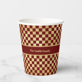 ダークレッド金ゴールド市松模様に紙カップ 紙コップ