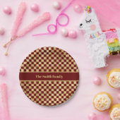 ダークレッド金ゴールド市松模様に紙プレート ペーパープレート (パーティー)