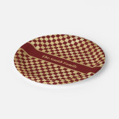 ダークレッド金ゴールド市松模様に紙プレート ペーパープレート (アングル)