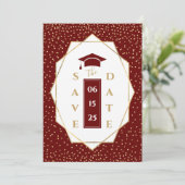 ダークレッド金ゴールド幾何学卒業パーティー 案内状 (スタンド正面)