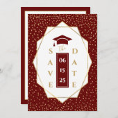 ダークレッド金ゴールド幾何学卒業パーティー 案内状 (正面/裏面)