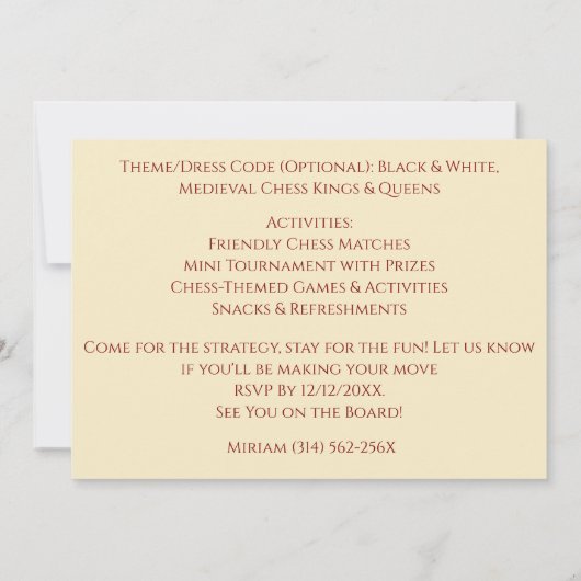 ダークレッド30th誕生日パーティーチェスの女王 招待状 (裏面)