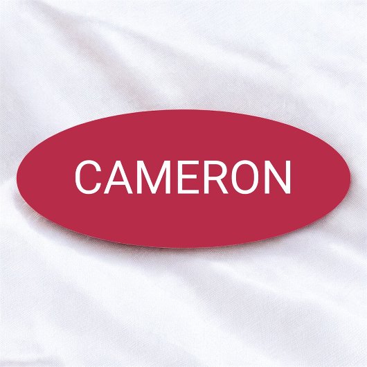 ダークレッド オーバル ネームタグ バッジ ピンまたはマグネット 3インチ