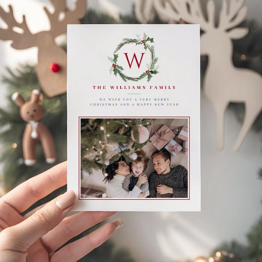 ダークレッド クリスマス ベリーのリース ホリー モノグラム