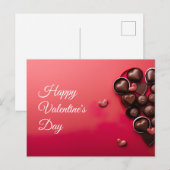 ダークレッド・グラウンドチョコレートハートバレンタイン ポストカード (正面/裏面)