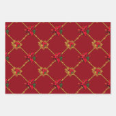 ダークレッド&グリーン金ゴールドポインセチア・クリスマス ラッピングペーパーシート (正面2)