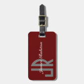 ダークレッド、グレー、ホワイトモノグラム、パーソナライズ ラゲッジタグ (正面縦)