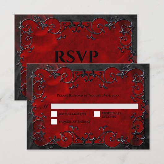 ダークレッド ゴシック ハロウィン ウェディング RSVP カード (正面/裏面)