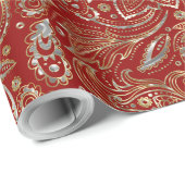 ダークレッド&シャイニーシルバー&金ゴールドフローラペイズリー ラッピングペーパー (ロールコーナー)