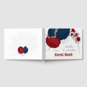 ダークレッド＆ネイビーブルーの花　シルバー　ボタニカル ゲストブック (全面)