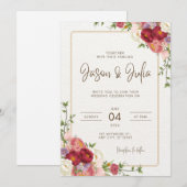 ダークレッド フラワー ウェディング 招待状 (正面/裏面)