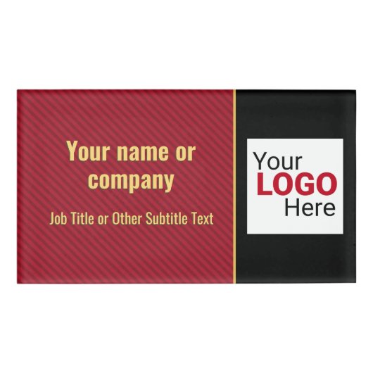 ダークレッド&ブラック企業のストライプブランディング 名札 (正面)