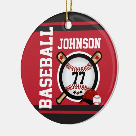 ダークレッド&ブラック野球 | DIYの名前と番号 セラミックオーナメント (左)