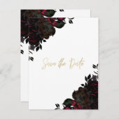 ダークレッド & ブラック フラワーのゴシック風 Save the Date 案内ポストカード (正面/裏面)