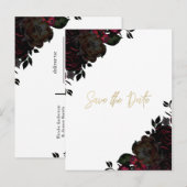 ダークレッド & ブラック フローラル ゴシック セーブ・ザ・デート 案内ポストカード (正面/裏面)