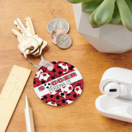 ダークレッド、ブラック&ホワイトのサッカーボール キーホルダー