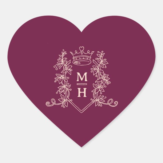 ダークレッド・ブルゴーニュ・ピーチ・クラウンモノグラム結婚ズ ハートシール (正面)