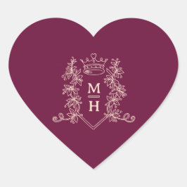 ダークレッド・ブルゴーニュ・ピーチ・クラウンモノグラム結婚ズ ハートシール