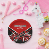 ダークレッド、ホワイト、ブラックのチアリーダー ペーパープレート (パーティー)