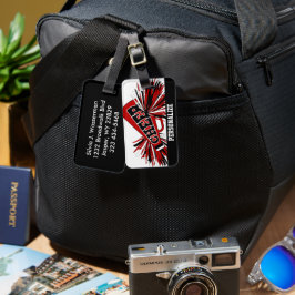 ダークレッド、ホワイト、ブラックのチアリーダーMegaphone ラゲッジタグ