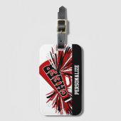 ダークレッド、ホワイト、ブラックのチアリーダーMegaphone ラゲッジタグ (正面縦)