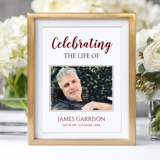 ダークレッド ライフのお祝い フォト葬式 ポスター