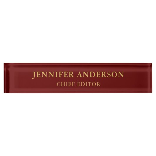 ダークレッド&金ゴールドカラープロフェッショナルプレーン デスクネームプレート (正面)