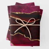 ダークレッド&金ゴールドグリッターマーブルゲート ラッピングペーパーシート (インサイチュ)