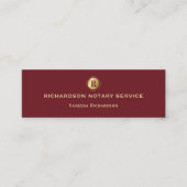 ダークレッド&金ゴールドモノグラム公証人ビジネスプロモーション スキニー名刺 (正面)