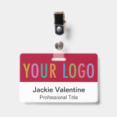 ダークレッドPVC名バッジ（クリップラニヤードまたはリール） バッジ (Front with Clip)