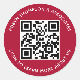 ダークレッドQRコードシールカスタム会社名丸 ラウンドシール